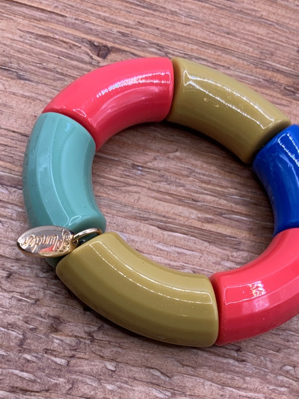 Plunder Design Minnie Color Block Coral, Olive, Teal & Blue Stretchy Bracelet